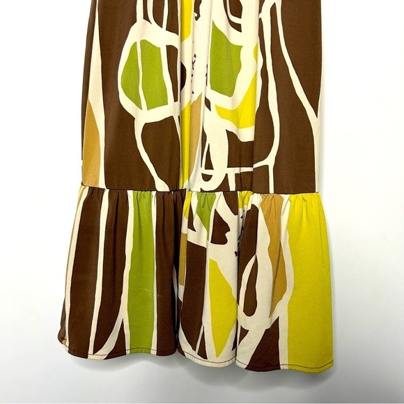 BCBGMaxAzria Women's Brown Green Beige Print Ruffled Sleeveless Dress Size XS - Picture 4 of 8
